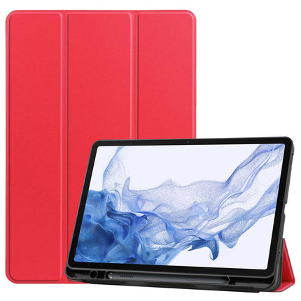Samsung Galaxy Tab S8 Plus Smart Tri-Fold Case With Pen Slot (Red) - Casebump