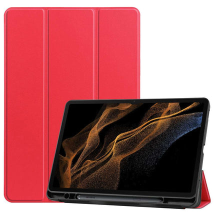 Samsung Galaxy Tab S8 Ultra Smart Tri-Fold Case With Pen Slot (Red) - Casebump