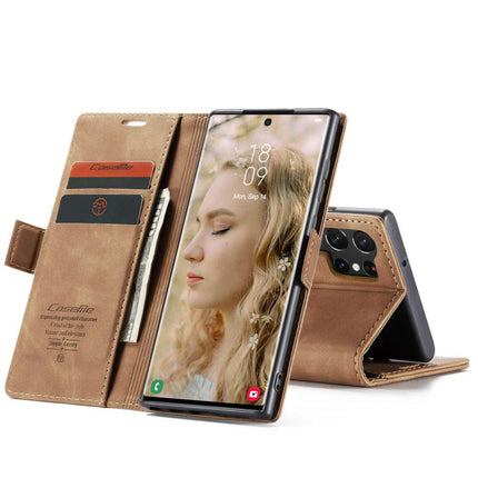 CASEME Samsung Galaxy S23 Ultra Retro Wallet Case - Brown - Casebump