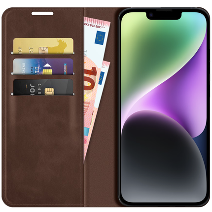Apple iPhone 14 Plus Wallet Case Magnetic - Brown - Casebump