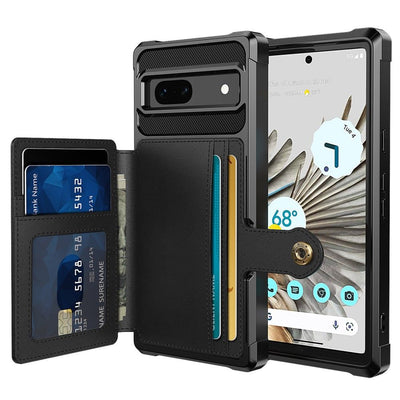 Google Pixel 7a Magnetic Card Holder Hybrid Case  - Black - Casebump