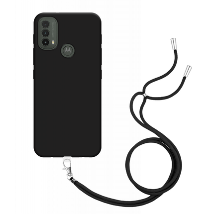 Motorola Moto E40 Soft TPU Case with Strap - (Black) - Casebump