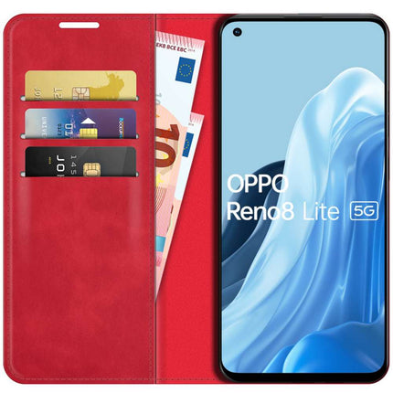 Oppo Reno8 Lite Wallet Case Magnetic - Red - Casebump