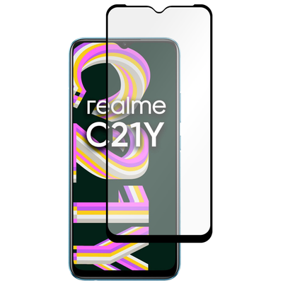 Full Cover Screenprotector Realme C21Y/C25Y Tempered Glass - black